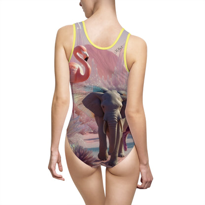 "Flamingo & Elephant" | Women's Classic One-Piece Swimsuit